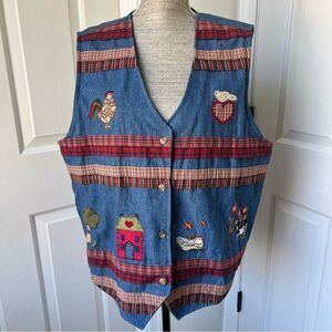 Vintage Bobbie Brooks Farm Chicken Cow Denim County Button Vest XL (16/18)